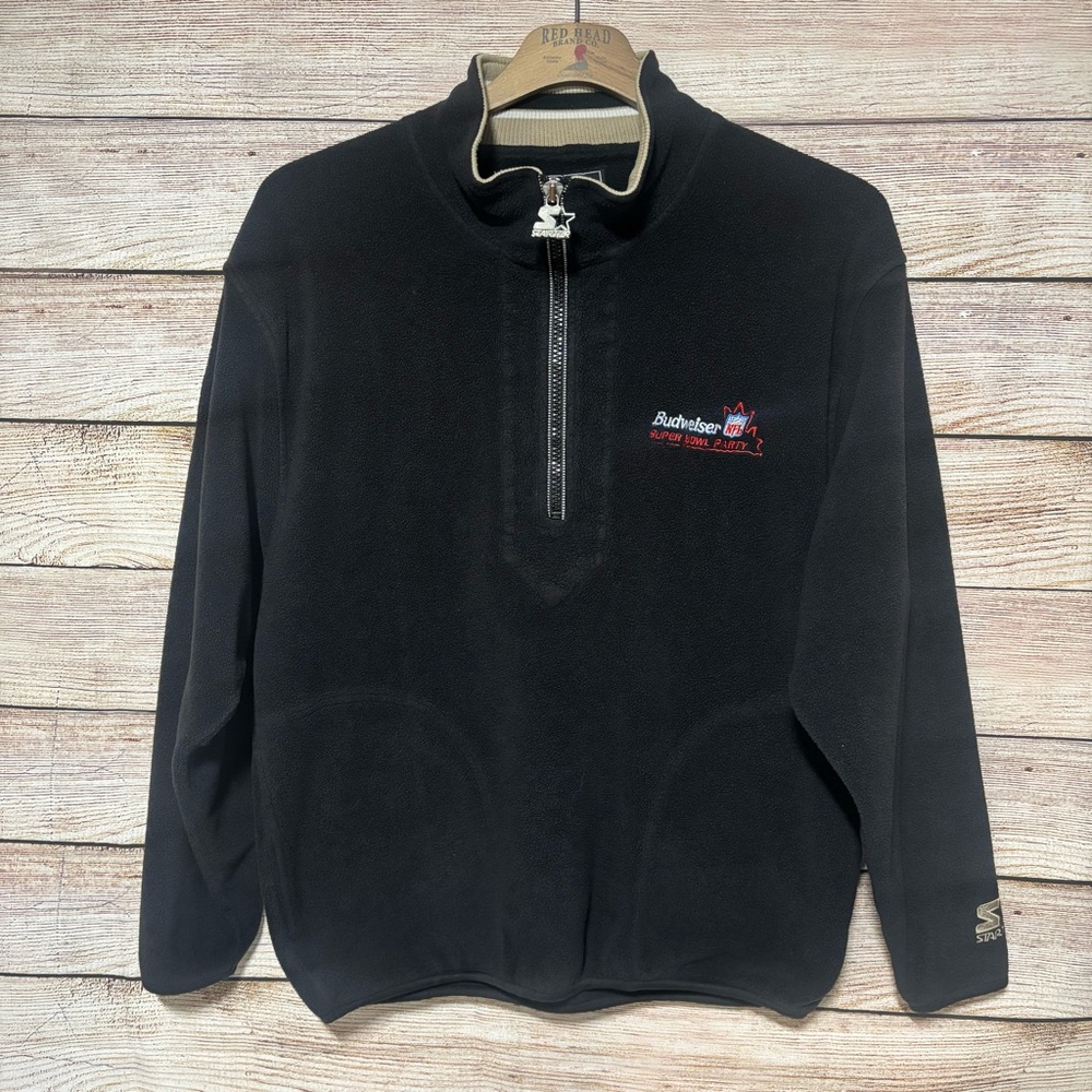 Vintage STARTER Black 1/4 Zip-Up Suoer Bowl Party Sweater